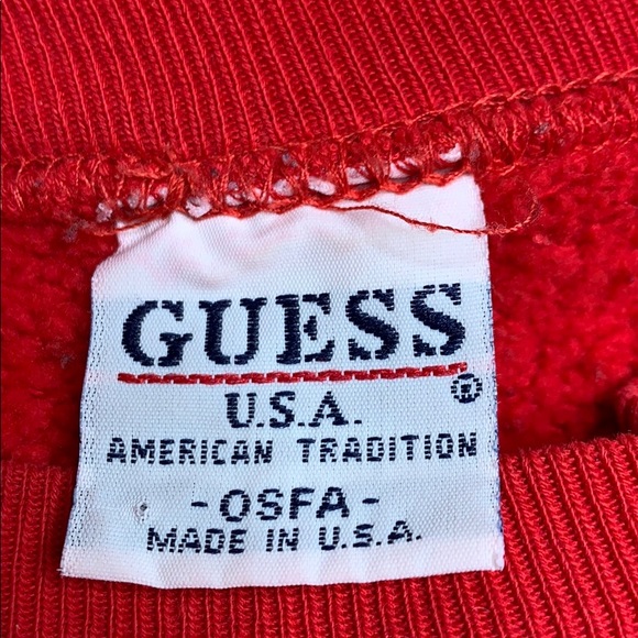 VINTAGE GUESS Spellout Cropped CrewNeck Red - Picture 4 of 8